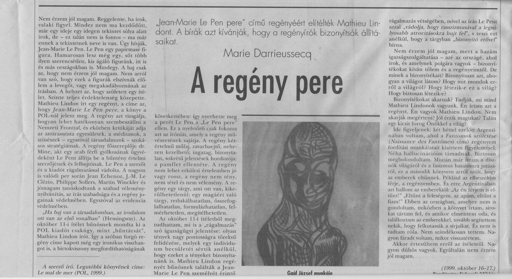 Contre le Pen, édition hongroise de Libération, 12 nov 1999